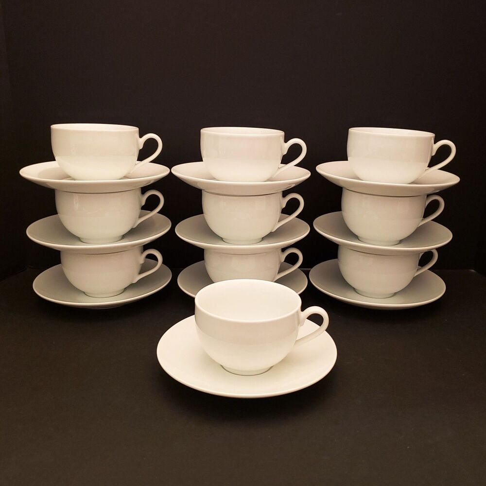 Fitz and Floyd Cups and Saucers Gourmet White Set of 10 Vintage